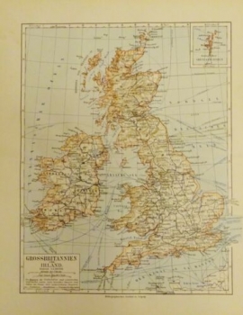 1899 - alter Druck, Landkarte Grossbritannien und Irland (Maßstab 1: 4 500 000)